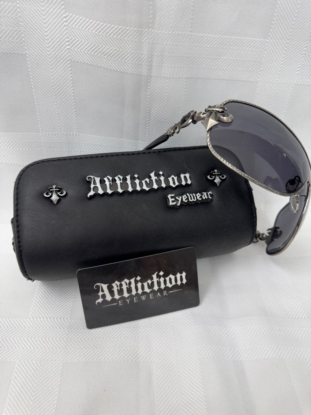 Affliction Fiona Sunglasses with Gunmetal and Black Accents and Gray Lenses